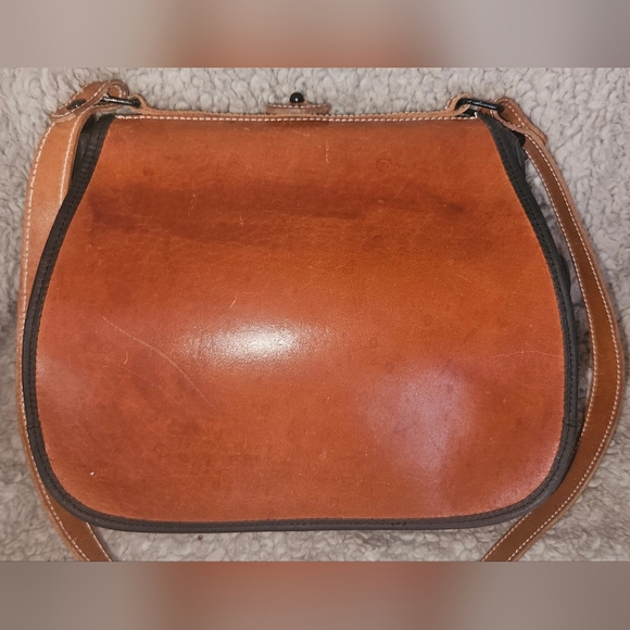 Paco Lobo Cognac Leather Black Nylon Crossbody Bag Adjustable Strap Purse - Picture 12 of 16